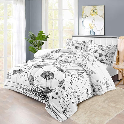 Football Sports Comforter Sets for Boys Full,Soccer Comforter Sport Bedding for Boys Room,Gaming Bed Soccer Bedding Full Set,Games Quilt Bedroom Bed Decor Kids and Teen