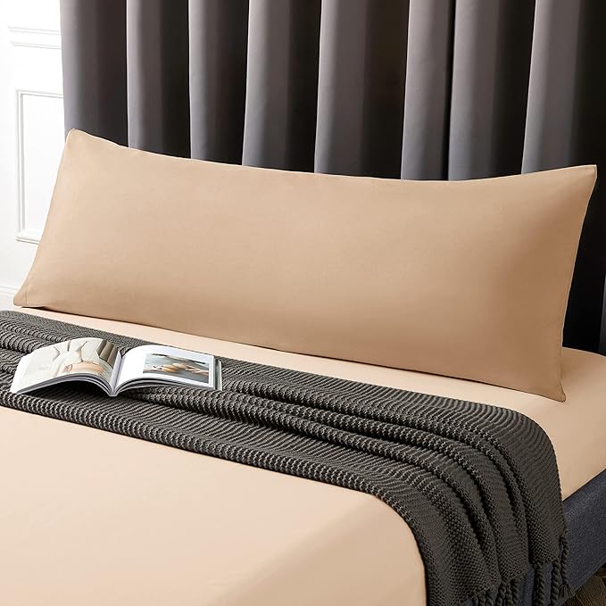 MILVOWOC 2Pcs Brushed Microfiber Body Pillowcases - 20 x 60 Inch, Camel Pillow Case Set Non Slip Envelope Pillow Cover with Moisture Absorption and Anti-Wrinkle