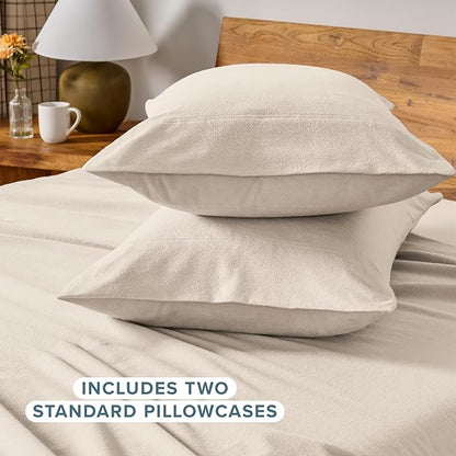 Bare Home Flannel Standard Pillowcases Set of 2-100% Cotton - Velvety Soft & Cozy - Double Brushed Heavyweight Flannel Pillowcases (Standard Pillowcase Set of 2, Sand)
