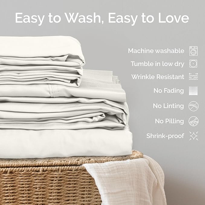 Viscose Bamboo Sheets King Size 4PC Set - Cooling Sheets for Hot Sleepers with Moisture Wicking Technology - Silky Soft 18 Inch Deep Pocket - Ivory 76"x 80"