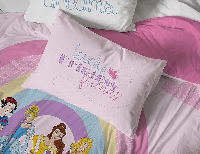 Jay Franco Disney Princess Rainbow 7 Piece Full Bed Set - Includes Comforter & Sheet Set - Bedding Features Aurora, Belle, & Cinderella - Super Soft Fade Resistant Microfiber