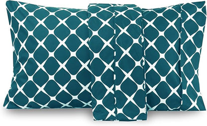 Elegant Comfort Luxury Ultra-Soft 2-Piece Pillowcase Set - 1500 Premium Hotel Quality Microfiber Double Brushed - Wrinkle Resistant, Standard/Queen, Bloomingdale Pattern Teal