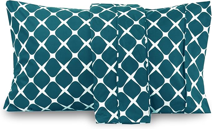 Elegant Comfort Luxury Ultra-Soft 2-Piece Pillowcase Set - 1500 Premium Hotel Quality Microfiber Double Brushed - Wrinkle Resistant, King Size, Bloomingdale Pattern Teal
