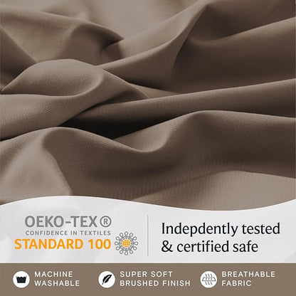 LuxClub 4 PC California King Sheet Set, Breathable Luxury Bed Sheets, Deep Pockets 18" Wrinkle Free Cooling Sheets Machine Washable Hotel Bedding Silky Soft - Dark Khaki Cal King