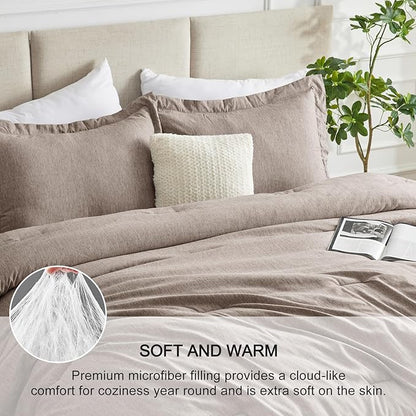 CozyLux Queen Comforter Set, 3 Pieces Khaki Soft Luxury Cationic Dyeing Comforters Queen Size Bedding Sets, Breathable Lightweight Fluffy Bed Set with 1 Down Alternative Comforter and 2 Pillow Shams