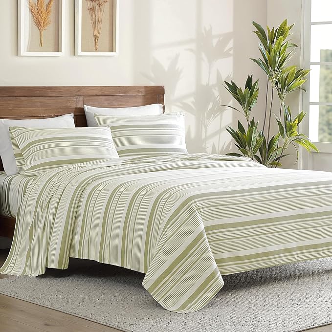 ClevaHome Classic Stripe Sheet Set - 4 Pieces Super Soft & Breathable Bed Sheet Set with Deep Pocket, Enhanced Comfort & Easy Care (Full, Sage Stripe)