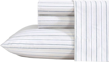 Nautica - Full Size Sheet Set, Crisp & Tailored Cooling Sheets with a Smooth Cotton Percale Lightweight Feel - Bed Sheets with Matching Pillowcases & Fitted Sheet (Beaux Stripe Blue)