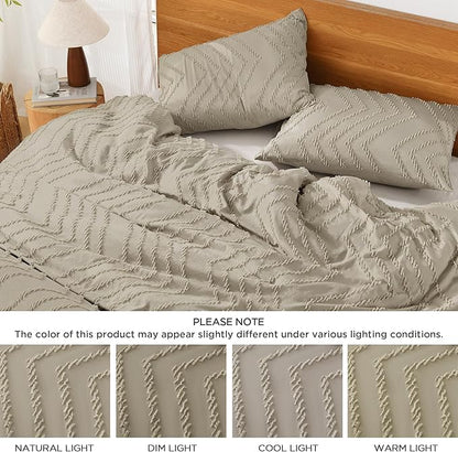 Litanika Oatmeal King Comforter Set, 3 Pieces Lightweight Tufted Bedding Sets, Down Alternative Comforter Fluffy Bed Set Gift Choice