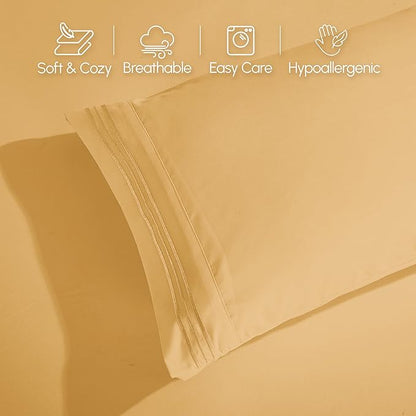 Elegant Comfort Luxurious 1500 Premium Hotel Quality Microfiber 4-Piece Sheet Set, 18-24 Inches Deep - Extra Deep Pocket Sheets - Ultra Soft 4PC Deep Pocket Sheets, King, Camel-Gold