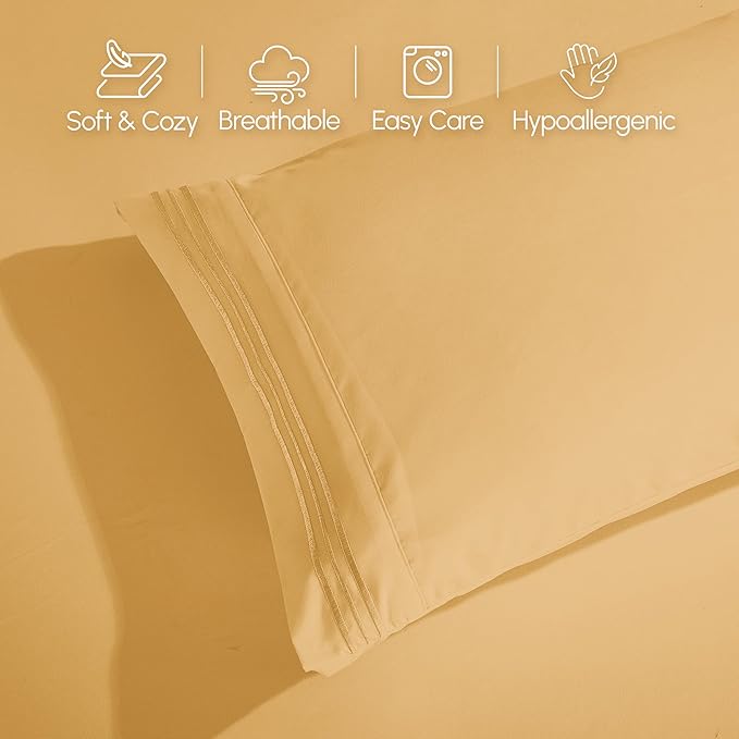 Elegant Comfort Luxurious 1500 Premium Hotel Quality Microfiber 4-Piece Sheet Set, 18-24 Inches Deep - Extra Deep Pocket Sheets - Ultra Soft 4PC Deep Pocket Sheets, Queen, Camel-Gold