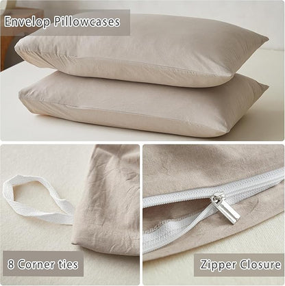 TOCOMOA Duvet Cover Set 100% Washed Cotton Linen Feel Soft Comfy Breathable 3 Piece Comforter Covers Bedding Set (Queen, Heathered Linen Grey)