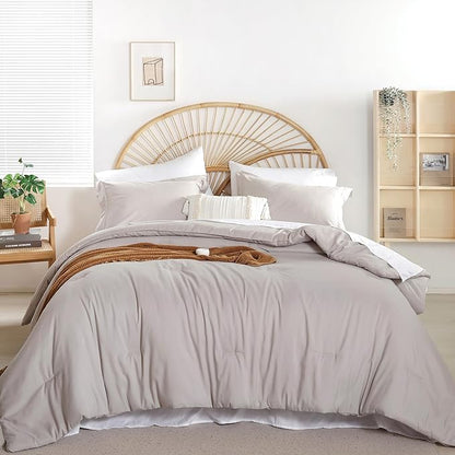 weigelia King Comforter Set Linen Grey Comforter King Bed in a Bag Bedding Set 7 Pieces King Size Comforter Set with Sheets for All Season