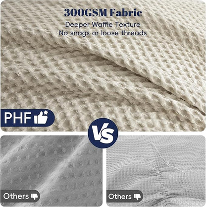 PHF Ultra Soft Waffle Weave Comforter Set King Size, 3 Pieces Lightweight Breathable Comfy Bedding Set, Comfy Textured 1 Comforter with 2 Pillow Shams, Linen