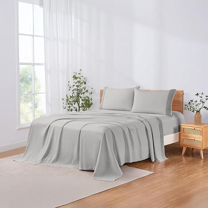 Modern Threads 3 Piece Microfiber Sheet Set – Soft Cooling Bed Sheets with Crochet Lace – Deep Pocket, Wrinkle Free, Breathable, Hotel Luxury Bedding, Light Gray, Twin