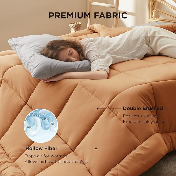 Bedsure Comforter Duvet Insert - Quilted Comforters Queen Size, All Season Duvet, GentleSoft Down Alternative Bedding, with 8 Tabs, Gifts for Women/Men, Burnt Orange, Queen 88 x 88 Inches