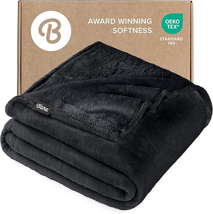 Bare Home Fleece Blanket - Full/Queen - Ultra-Soft Lightweight for Bed, Sofa, and Couch - Luxury Microplush - Cozy Warm Blanket (Full/Queen, Black)