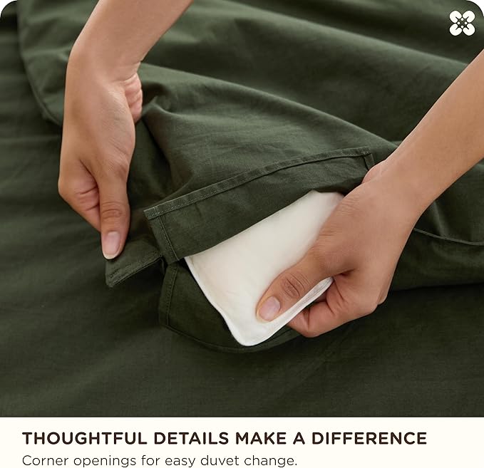 Bedsure Cotton Duvet Cover Oversized King - Luxury Slub Weave 100% Cotton Duvet Cover Set, PureWoven Bedding Set with a Linen Like Textured, Easy Change, Olive Green, 120" x 98"