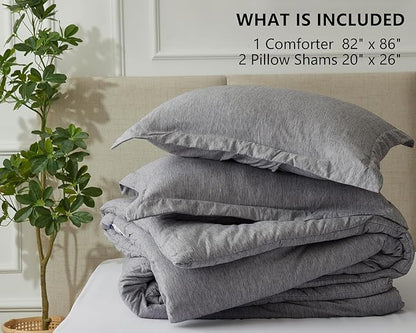 CozyLux Full Size Comforter Set, 3 Pieces Grey Soft Luxury Cationic Dyeing Comforter Full Size Bedding Set, Gray Breathable Lightweight Bed Sets with 1 Down Alternative Comforter and 2 Pillow Shams
