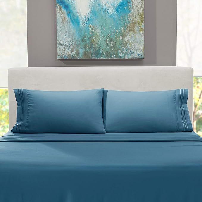 Nestl Split King Sheet Set - 1800 Ultra-Soft Microfiber Bed Sheets - Double Brushed - Deep Pockets - Easy Fit - 5 Piece Set - Bed Sheets & Pillowcases (Split King Size, Blue Heaven)