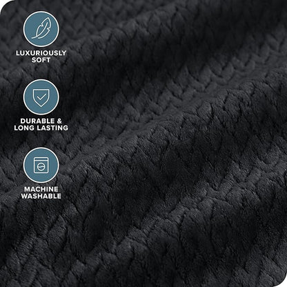Bare Home Textured Fleece Blanket - Full/Queen - Ultra-Soft Lightweight for Bed, Sofa, and Couch - Luxury Microplush - Cozy Warm Blanket (Full/Queen, Chevron Black)
