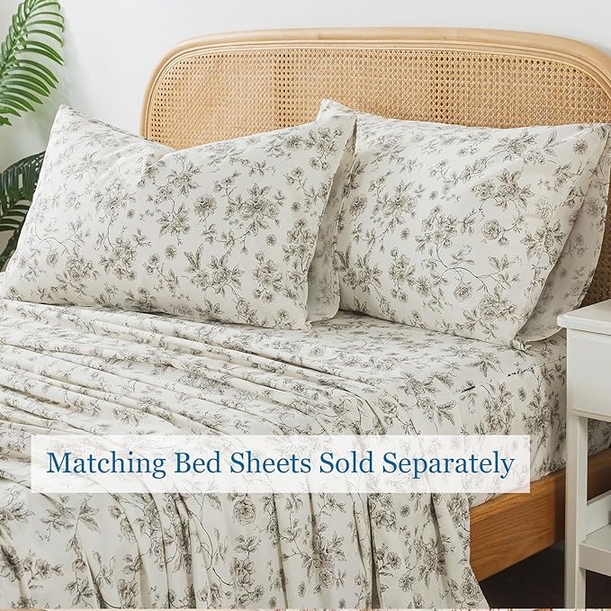 Zusbest 100% Cotton Tan Floral Pillowcases Standard Size Set of 2, 19''×29'', Queen Size Beige Vintage Toile Flower Printed Pillow Covers Soft Envelope Queen Pillowcase Protectors