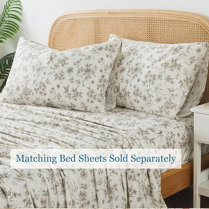 Zusbest 100% Cotton Tan Floral Pillowcases Standard Size Set of 2, 19''×29'', Queen Size Beige Vintage Toile Flower Printed Pillow Covers Soft Envelope Queen Pillowcase Protectors