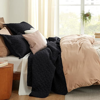 Bedsure Quilts King Size - Lightweight Bedspreads King Size with Basket Weave Pattern, Soft Quilt Bedding Set, Black Comforter Set Coverlet for All Seasons with 2 Pillow Shams (106" x 96") | Skin-Friendly Soft, All-Season Comfort, Breathable, Lightweig...