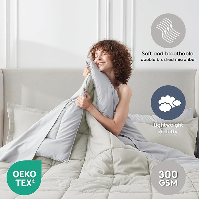 Nestl 7 Piece King Comforter Set – Off White Reversible Bed in a Bag – Complete King Size Bedding Set with Sheets, Pillowcases and Shams