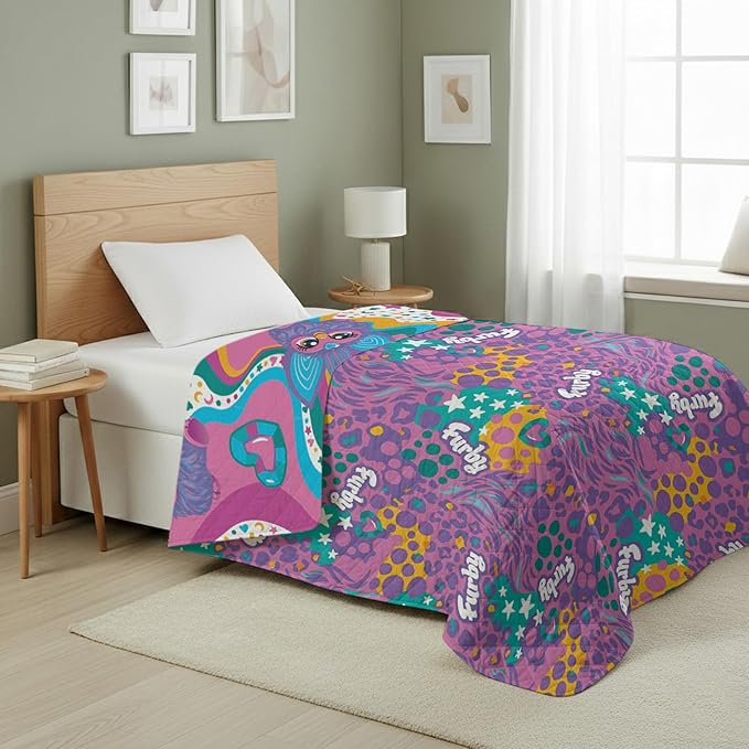 Northwest Furby Furby World Quilted Blanket, Comfy Throw, Adults Boys Girls, Soft Lightweight Bedding for Bed, or Couch, 60 x 80 inches