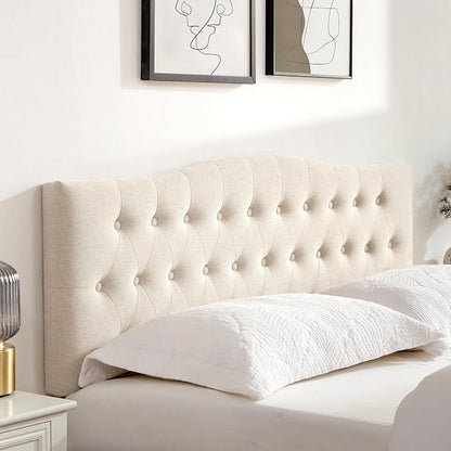 Tufted Headboard California King Size, Sturdy Solid Wood Head Board, Beige | Upholstered California King Headboard with Solid Wood Legs, Adjustable Height 37-51 in, Fabric Button Diamond HeadBoards
