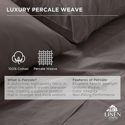 Linen Home 100% Cotton Percale Pillowcases King Size, Charcoal, 2 Pieces of Pillow Case, Crisp and Cool Strong Bed Linen, 20 inches X 40 inches