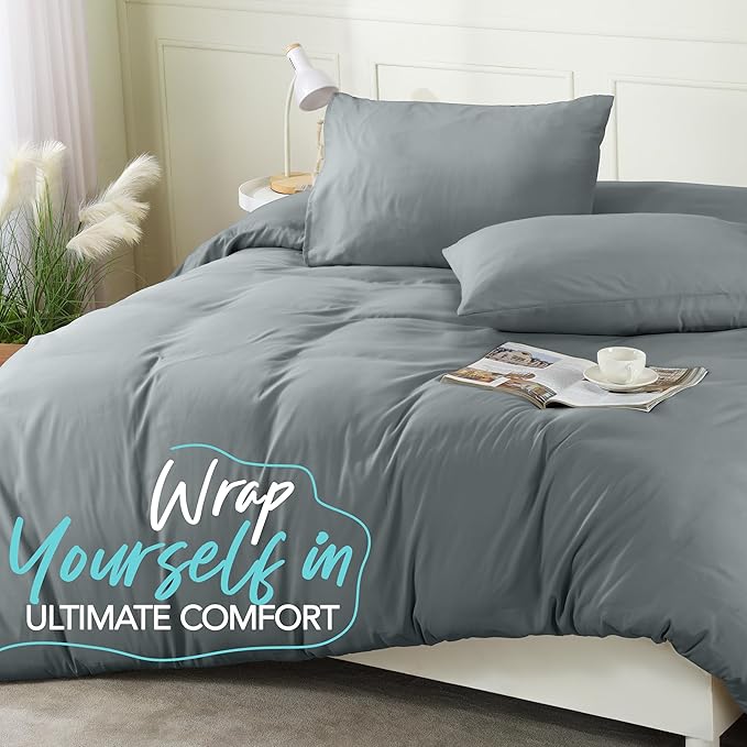 Utopia Bedding Duvet Cover Set with Pillowcases - 3 Pieces Bedding Duvet Cover with Zipper Closure - 1 Duvet Cover with 2 Pillowcases - Soft Brushed Microfiber (King, Grey)