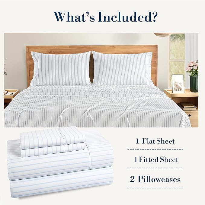 Casa Platino Twin Size Bed Sheets– Crisp & Cool Percale Weave 100% Cotton Bed Sheets Twin Size with 2 Pillowcases, 15" Deep Pocket Fitted Sheet, Long-Lasting for Cozy Sleep in All Seasons – Skylure