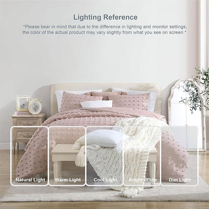 Swift Home King Blush Comforter Set - Decorative Tufted Pom Poms Bedding Set - 3 Pieces Bed Linen, 1 Comforter and 2 Pillow Shams