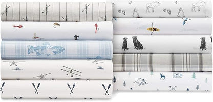 Eddie Bauer - Twin Sheet Set, Cotton Percale Bed Sheets, Crisp & Cool Bed Sheets, Ideal Dorm Essentials (Animal Tracks White, Twin)