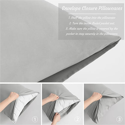 NTBAY Queen Pillow Cases Set of 2, 2 Pack Brushed Microfiber 20x30 Pillow Cases, Soft, Wrinkle, Fade, Stain Resistant Light Grey Pillow Cases with Envelope Closure, 20x30 Inches, Light Grey