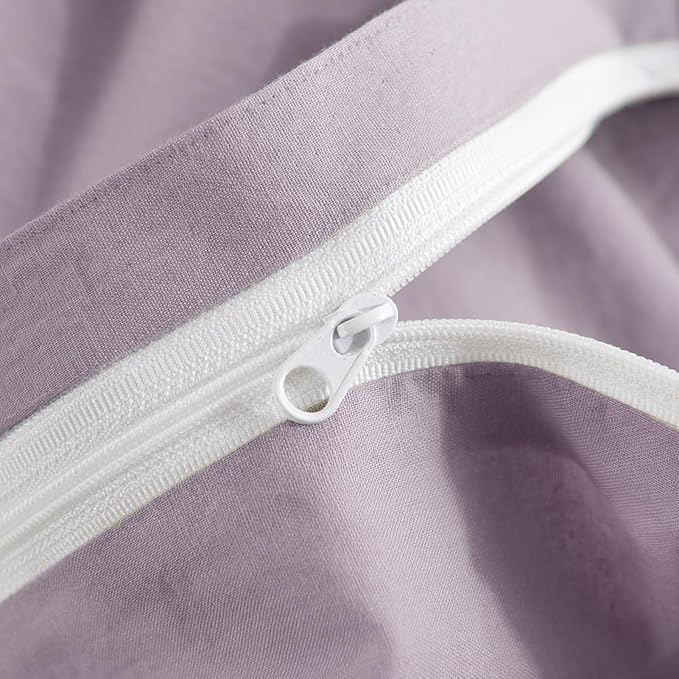 NEXHOME PRO Duvet Cover Set 100% Washed Cotton Oversized Queen 92"x98", Organic Natural Linen Look Textured 3 Pieces Bedding Set Lavender Lilac with Zipper Closure, Breathable Soft (No Comforter)