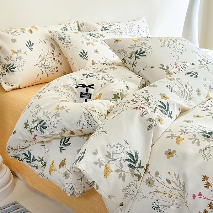 HighBuy Vintage Floral Queen Comforter Set Yellow Botanical Bedding Comforter Lightweight Fluffy Queen Size Boho Bedding Comforters Sets,1 Lightweight Comforter (90"x90") and 2 Pillowcases
