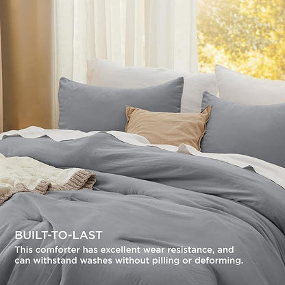Bedsure Twin/Twin XL Comforter Set, Grey Soft Prewashed Bedding for All Seasons, 2 Pieces GentleSoft™ Bed Set, 1 Lightweight Comforter (68"x88") and 1 Pillowcase (20"x26")
