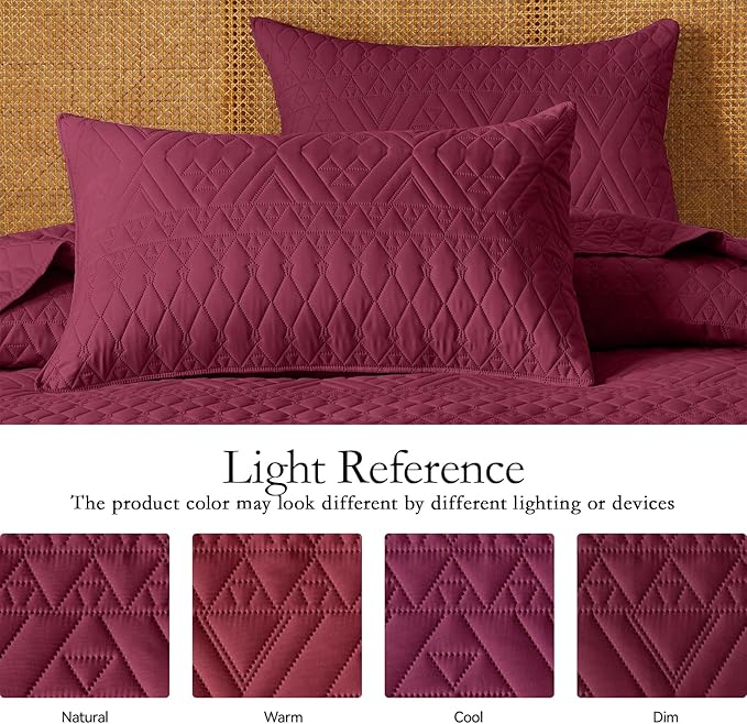 akkialla Twin Quilt Set, Burgundy Lightweight Microfiber Bedspread Coverlet, Boho Geometric Pattern, Soft All-Season Bedding, 2-Piece (1 Quilt, 1 Pillow Sham) | Breathable fabric, Modern style