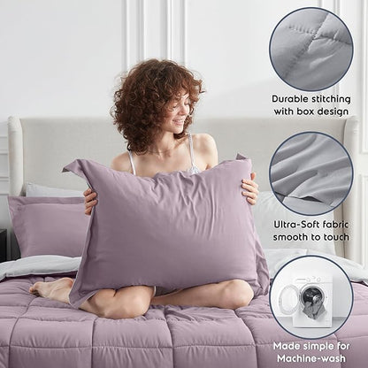 Nestl 7 Piece California King Comforter Set – Dusty Purple Reversible Bed in a Bag – Complete Cal King Size Bedding Set with Sheets, Pillowcases and Shams