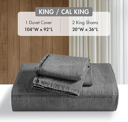 Woolrich King Duvet Cover Set Cotton Stone Washed, Oversized Duvet Cover for King Size Bed, All Season Soft King Size Bedding Cover, McKenzie, King/Cal King Grey 3 Piece