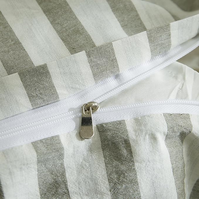 LifeTB Grey Striped Duvet Cover Set King, 100% Washed Cotton White Grey Stripes Pattern Printed Comforter Cover, 3 Pieces Farmhouse Striped Bedding Set Breathable Duvet Cover with Zipper Ties