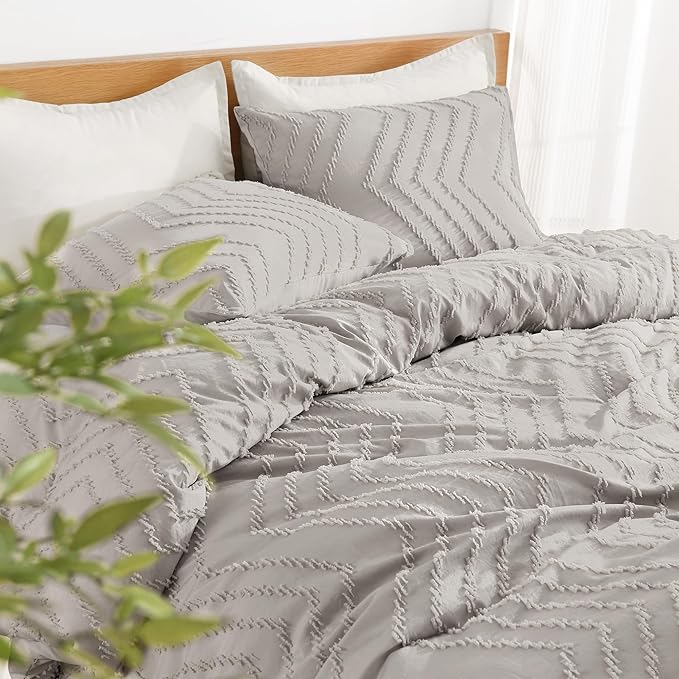 Litanika Linen California King Comforter Set, 3 Pieces Cal King Oversized Chevron Tufted Boho Bedding Comforter Sets, Fluffy Bed Set (104x96In Comforter & 2 Pillowcases)