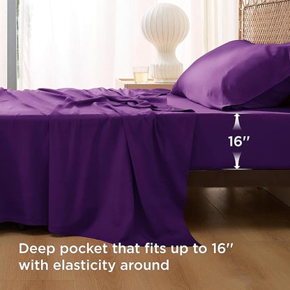 Bedsure Cooling Sheets Twin XL, Rayon Derived from Bamboo, PureWoven, Breathable & Soft Twin XL Sheet Sets, Deep Pocket Up to 16 Inches, Hotel Luxury Silky Dorm Bedding for Hot Sleepers, Plum