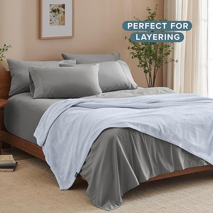 Bare Home Fleece Blanket - Full/Queen - Ultra-Soft Lightweight for Bed, Sofa, and Couch - Luxury Microplush - Cozy Warm Blanket (Full/Queen, Blue Mist)