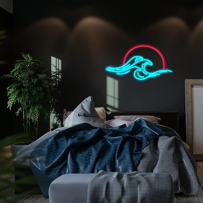 Dleouly Sunset Neon Sign for Wall Decor, Wave Sign LED Light Sign for Bedroom Wall, Dimmable Neon Lights Signs for Man Cave Bedroom, Living Room, Party, Bar, USB Powered (8.8 * 16in)