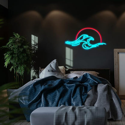 Dleouly Sunset Neon Sign for Wall Decor, Wave Sign LED Light Sign for Bedroom Wall, Dimmable Neon Lights Signs for Man Cave Bedroom, Living Room, Party, Bar, USB Powered (8.8 * 16in)