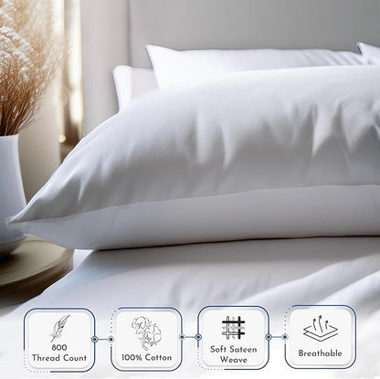 California Design Den Pillow Cases Standard Size Set of 2-800 Thread Count Sateen, Natural 100% Cotton Pillowcases, Fits Standard & Queen Pillows - Beige