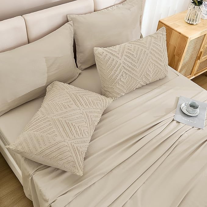 Andency Khaki Full Size Comforter Set with Sheets - 7 Pieces Bed in a Bag Boho Tufted Bedding Sets Fluffy Lightweight Full Bed Set with Comforter, Sheets, Pillowcases & Shams for All Season